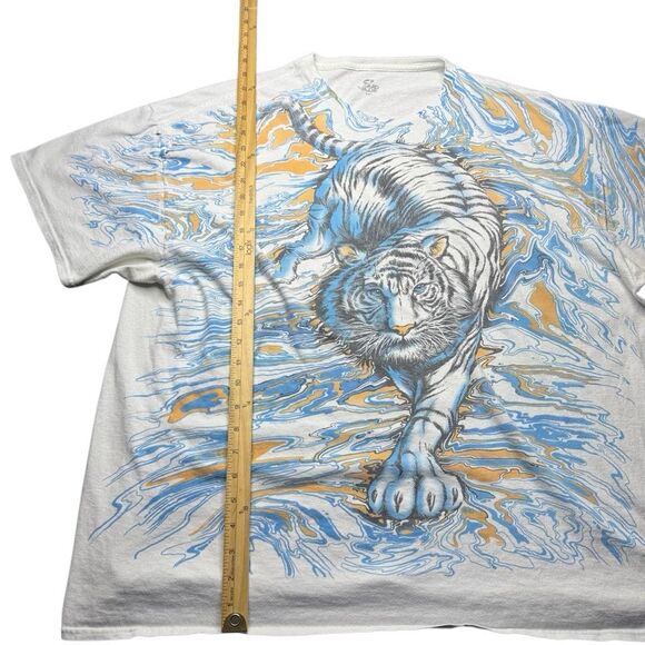 Liquid Blue T Shirt Mens 3XL White Tiger Graphic All Over Front Streetwear Fade - Picture 5 of 8